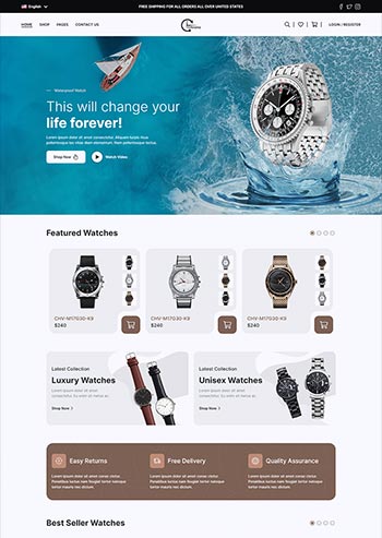 响应式特色手表在线购物商城前端静态网站模板